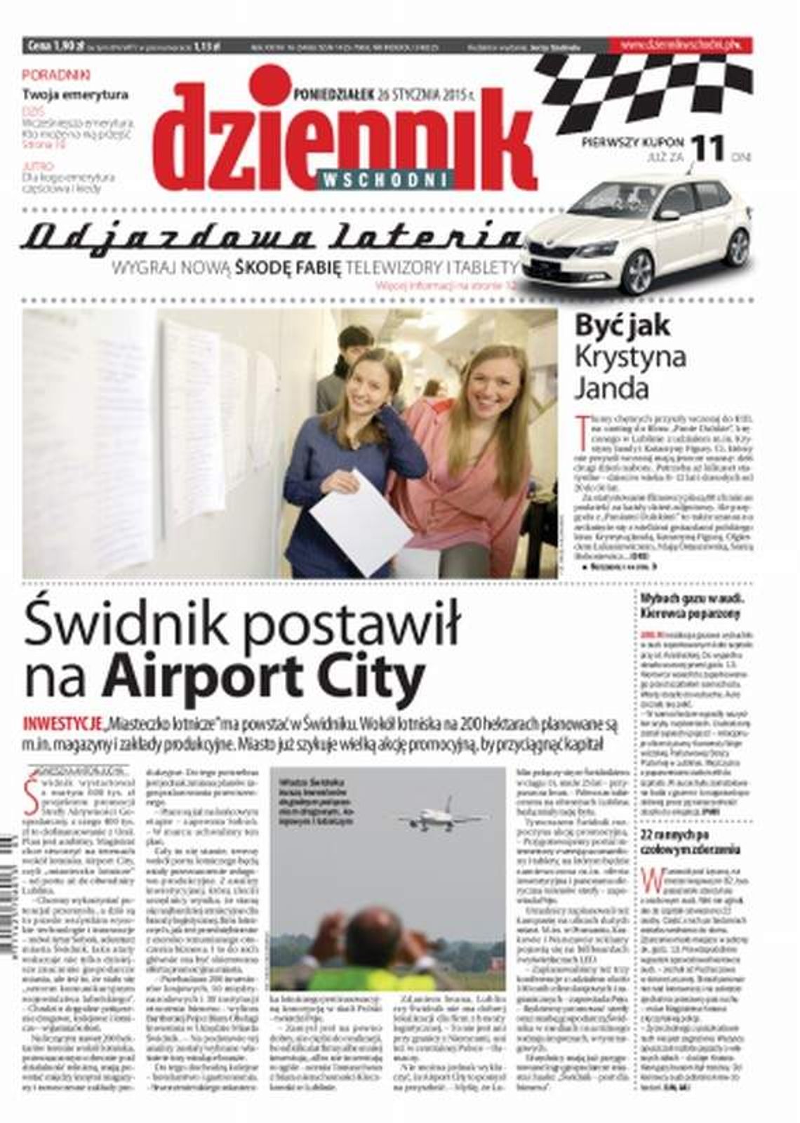 Pierwsza strona Dziennika Wschodniego, wydanie z 26 stycznia 2015 roku