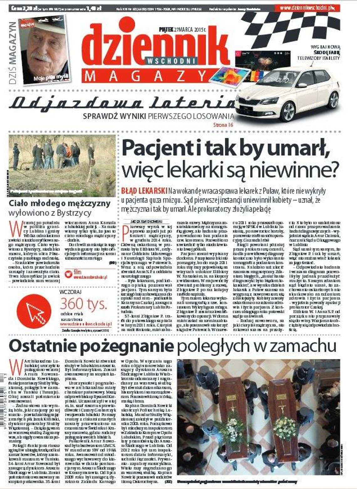 Pierwsza strona Dziennika Wschodniego, wydanie z 27 marca 2015 roku