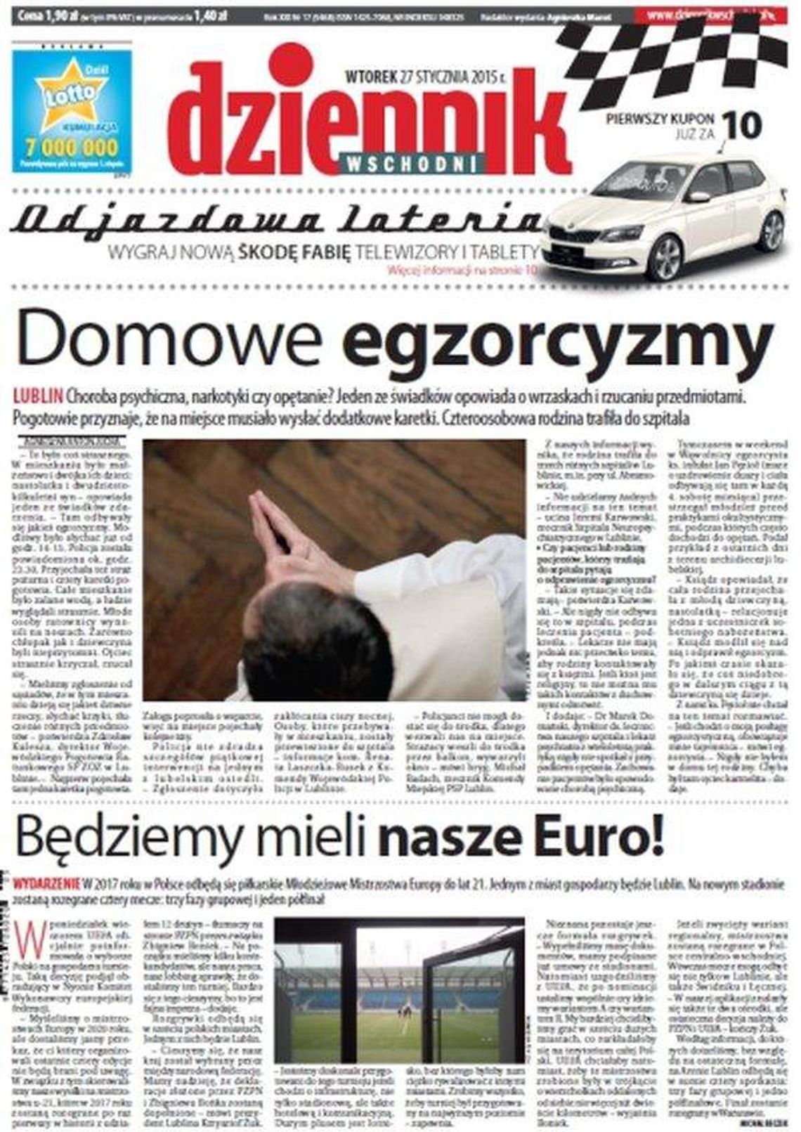 Pierwsza strona Dziennika Wschodniego, wydanie z 27 stycznia 2015 roku