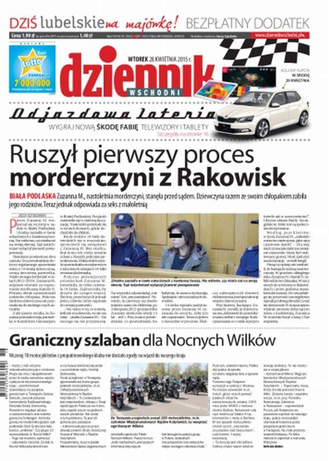 Pierwsza strona Dziennika Wschodniego, wydanie z 28 kwietnia 2015 roku