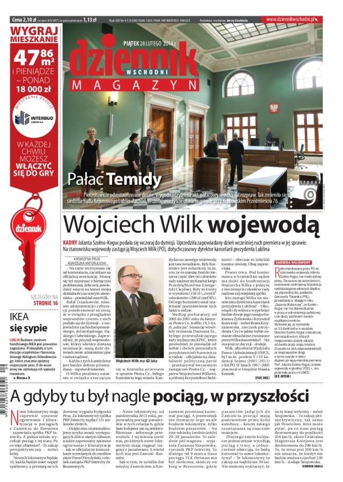 Pierwsza strona Dziennika Wschodniego, wydanie z 28 lutego 2014 roku