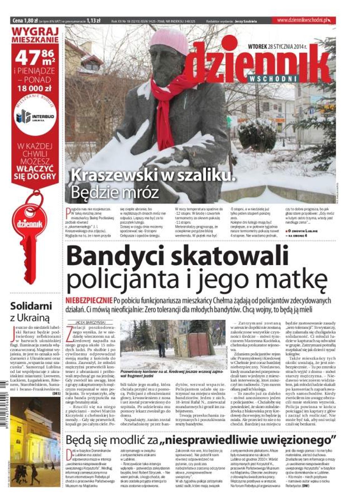 Pierwsza strona Dziennika Wschodniego, wydanie z 28 stycznia 2014 roku