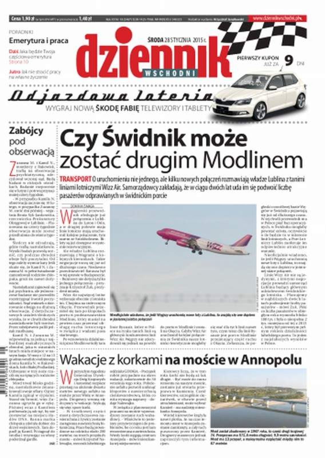 Pierwsza strona Dziennika Wschodniego, wydanie z 28 stycznia 2015 roku