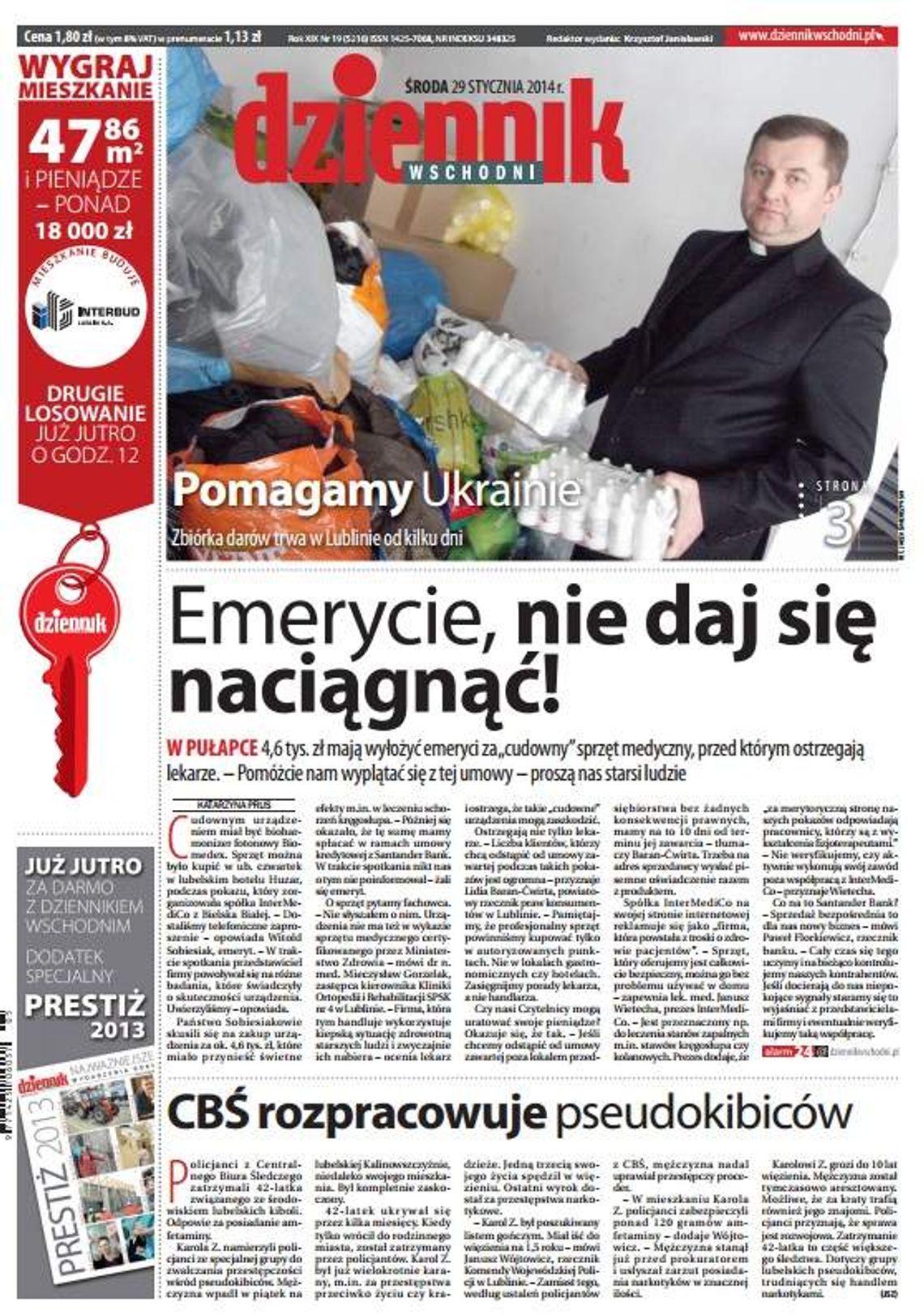 Pierwsza strona Dziennika Wschodniego, wydanie z 29 stycznia 2014 roku