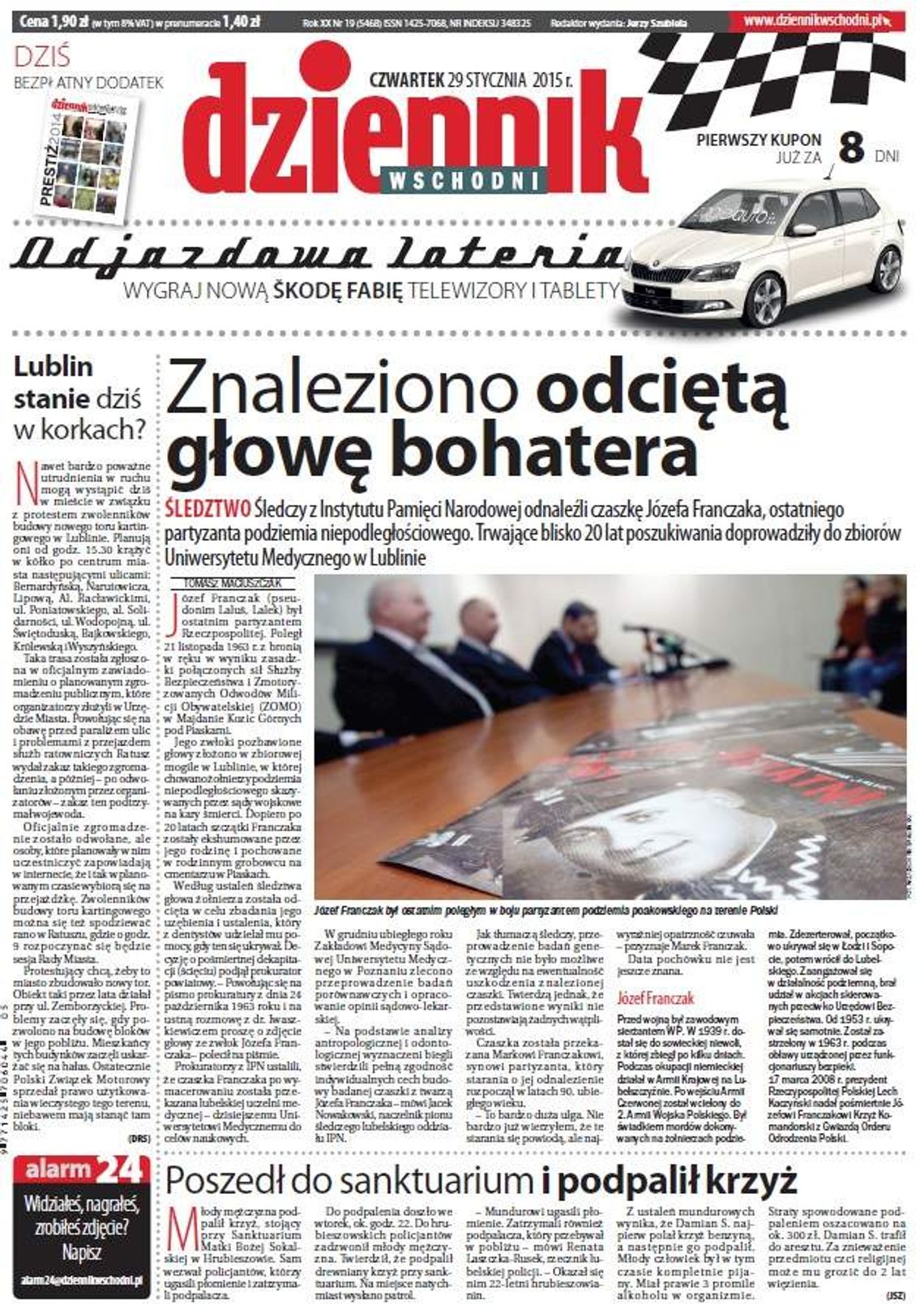 Pierwsza strona Dziennika Wschodniego, wydanie z 29 stycznia 2015 roku