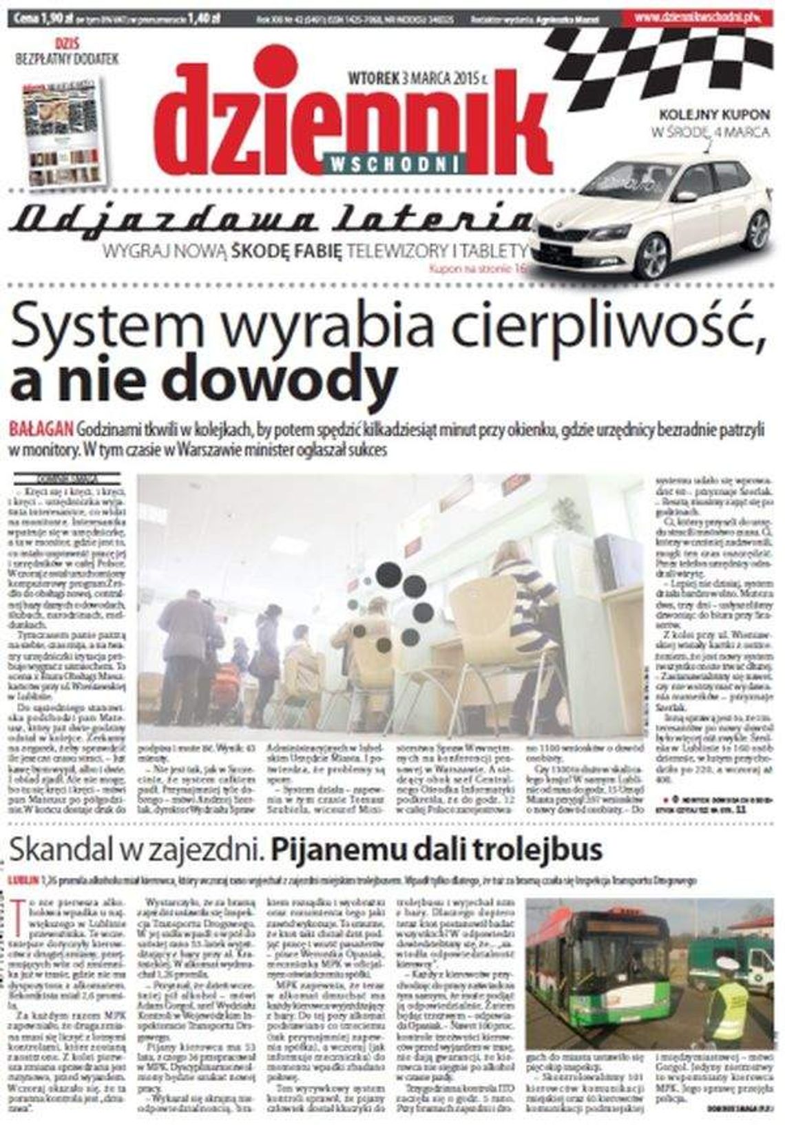 Pierwsza strona Dziennika Wschodniego, wydanie z 3 marca 2015 roku
