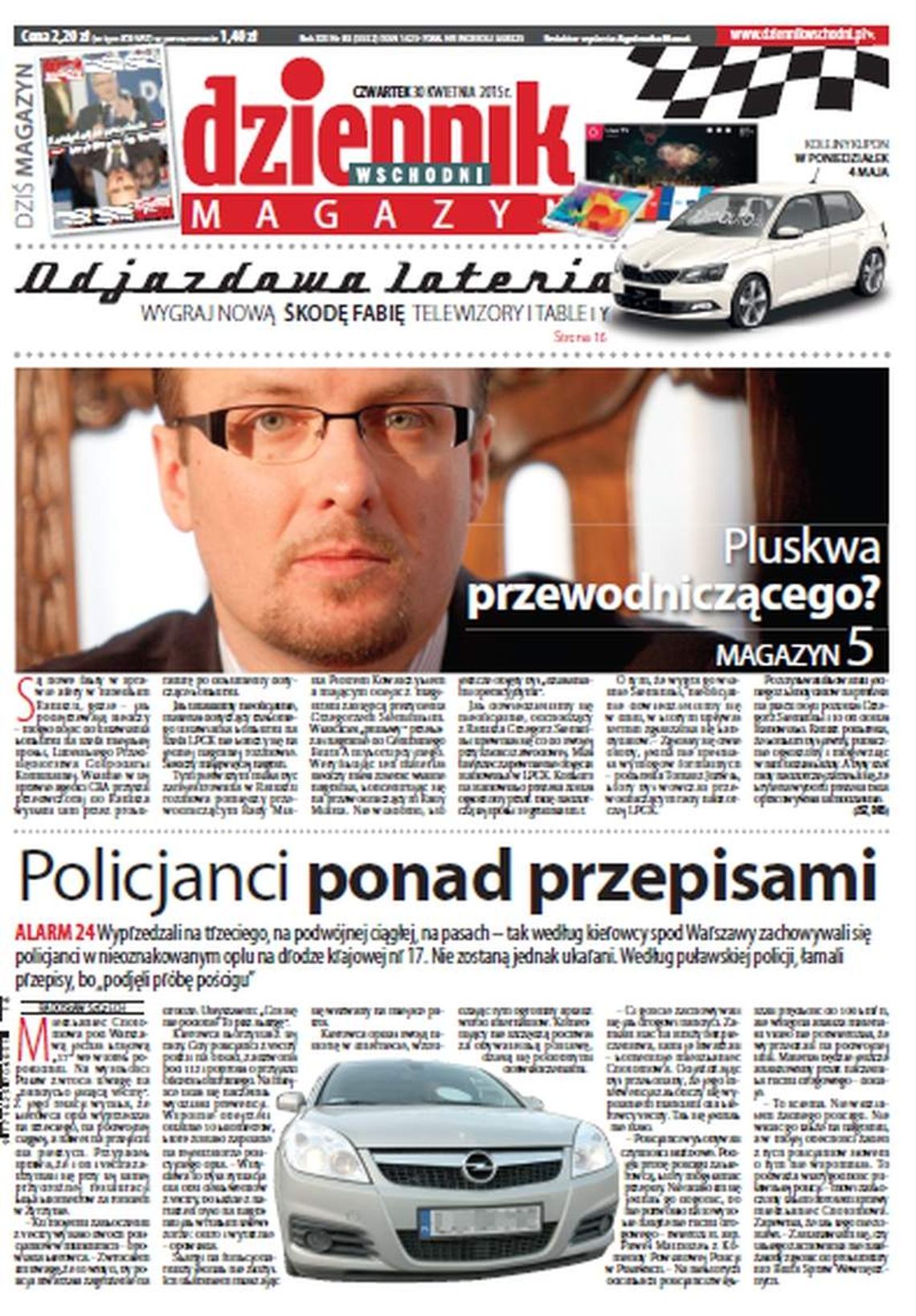 Pierwsza strona Dziennika Wschodniego, wydanie z 30 kwietnia 2015 roku