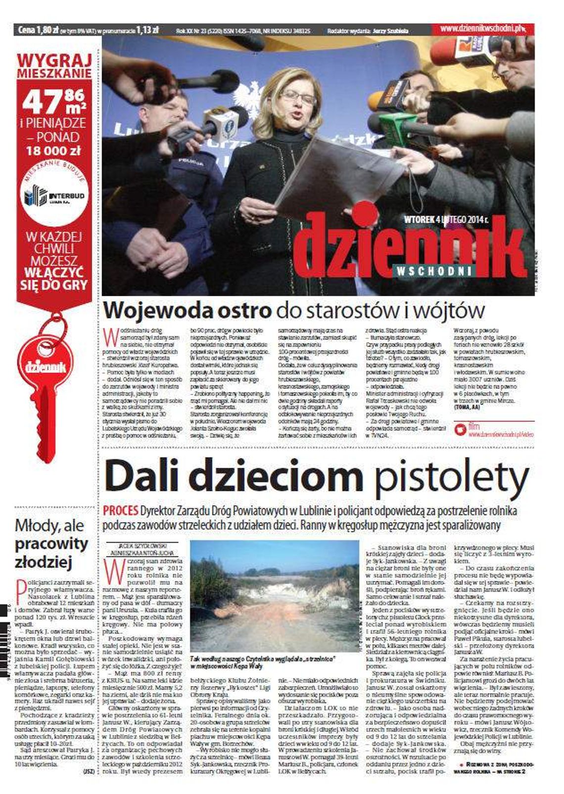 Pierwsza strona Dziennika Wschodniego, wydanie z 4 lutego 2014 roku