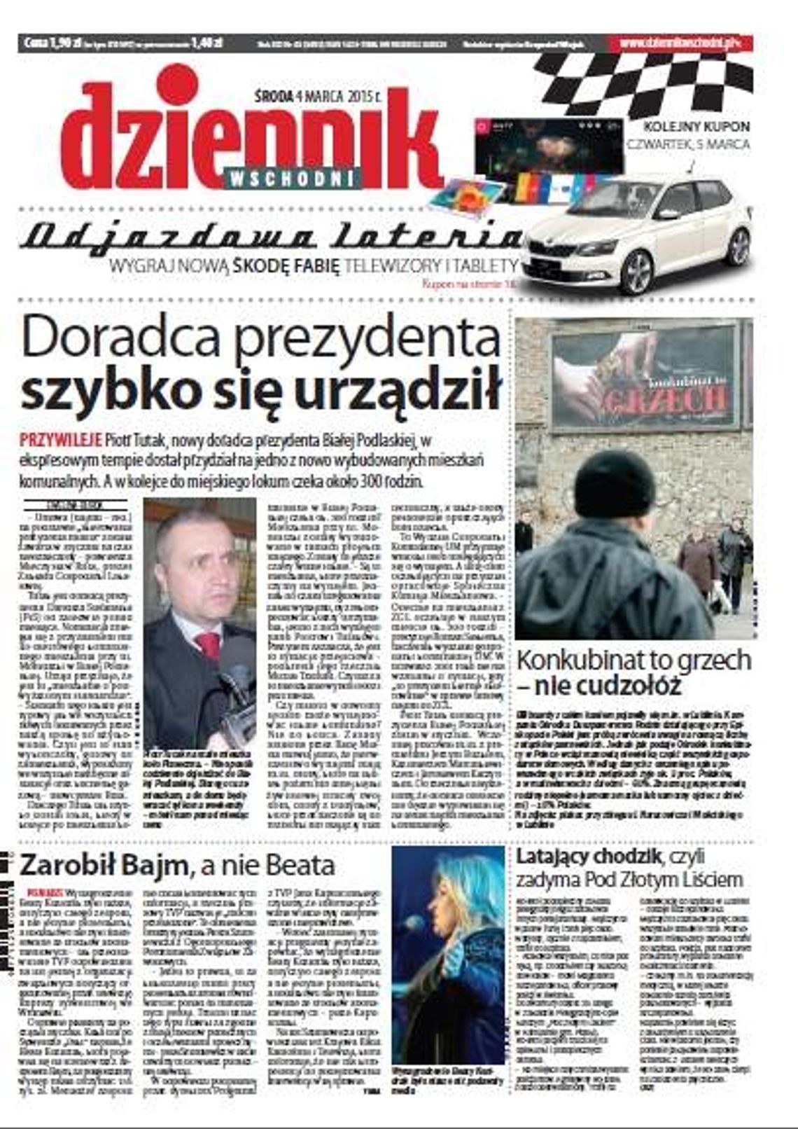 Pierwsza strona Dziennika Wschodniego, wydanie z 4 marca 2015 roku