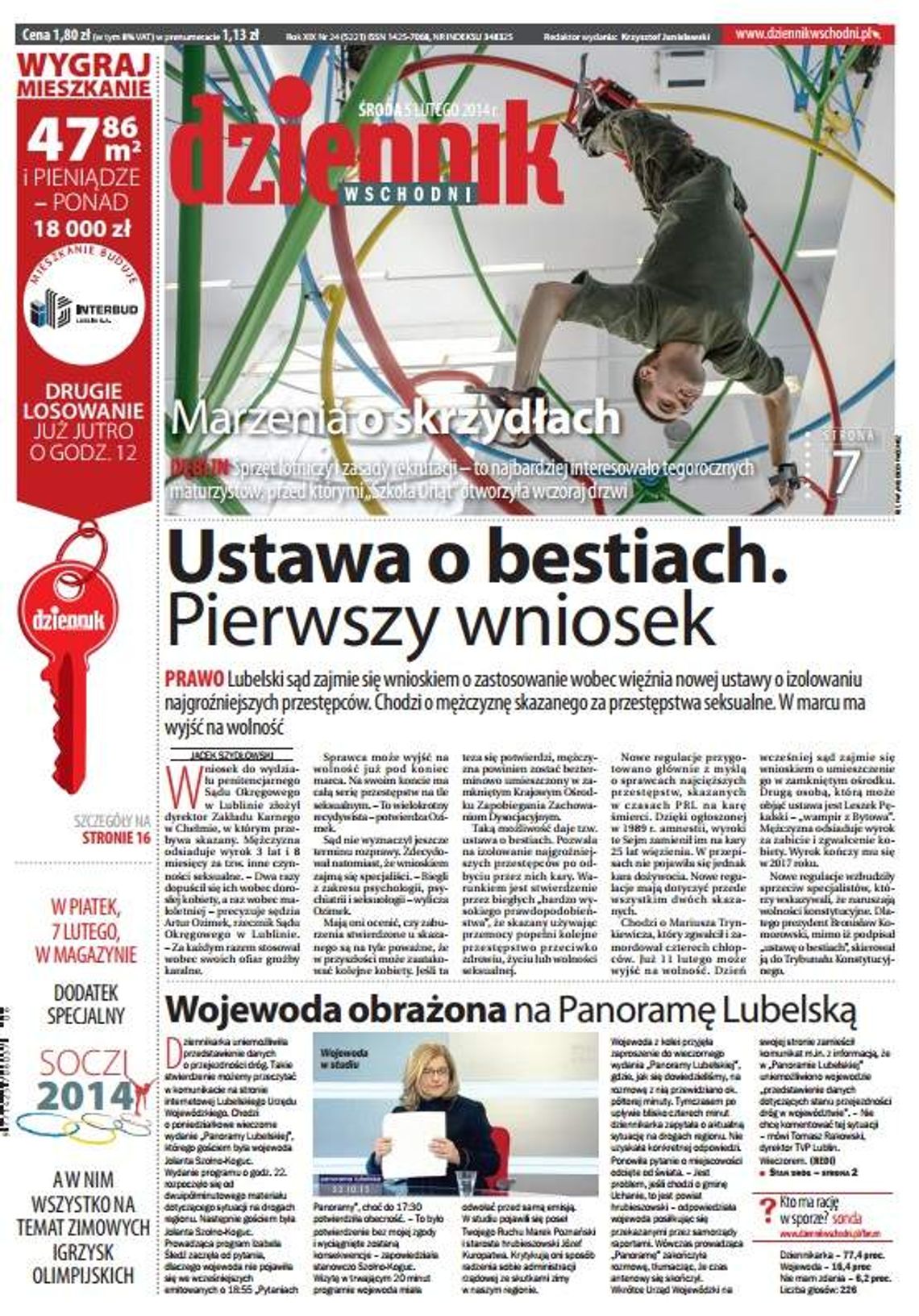 Pierwsza strona Dziennika Wschodniego, wydanie z 5 lutego 2014 roku