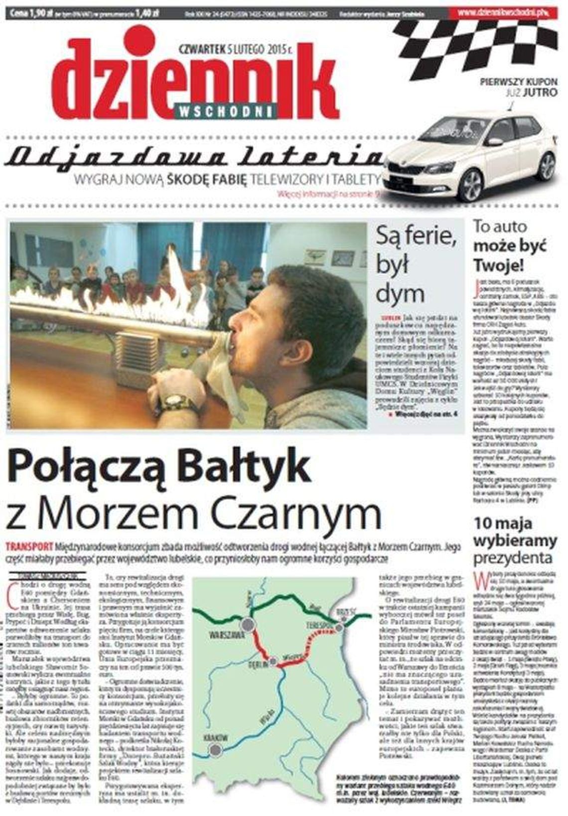 Pierwsza strona Dziennika Wschodniego, wydanie z 5 lutego 2015 roku