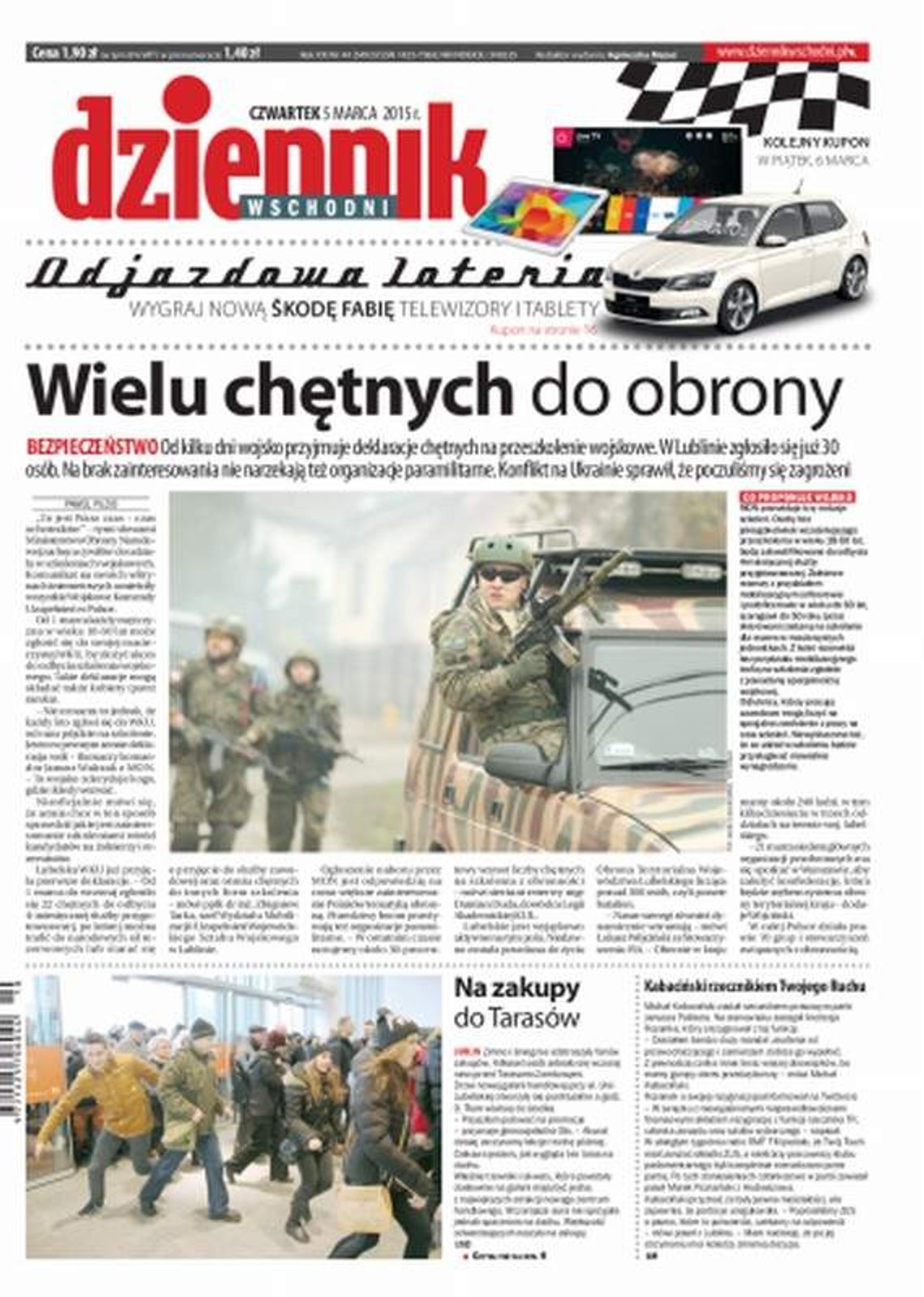 Pierwsza strona Dziennika Wschodniego, wydanie z 5 marca 2015 roku