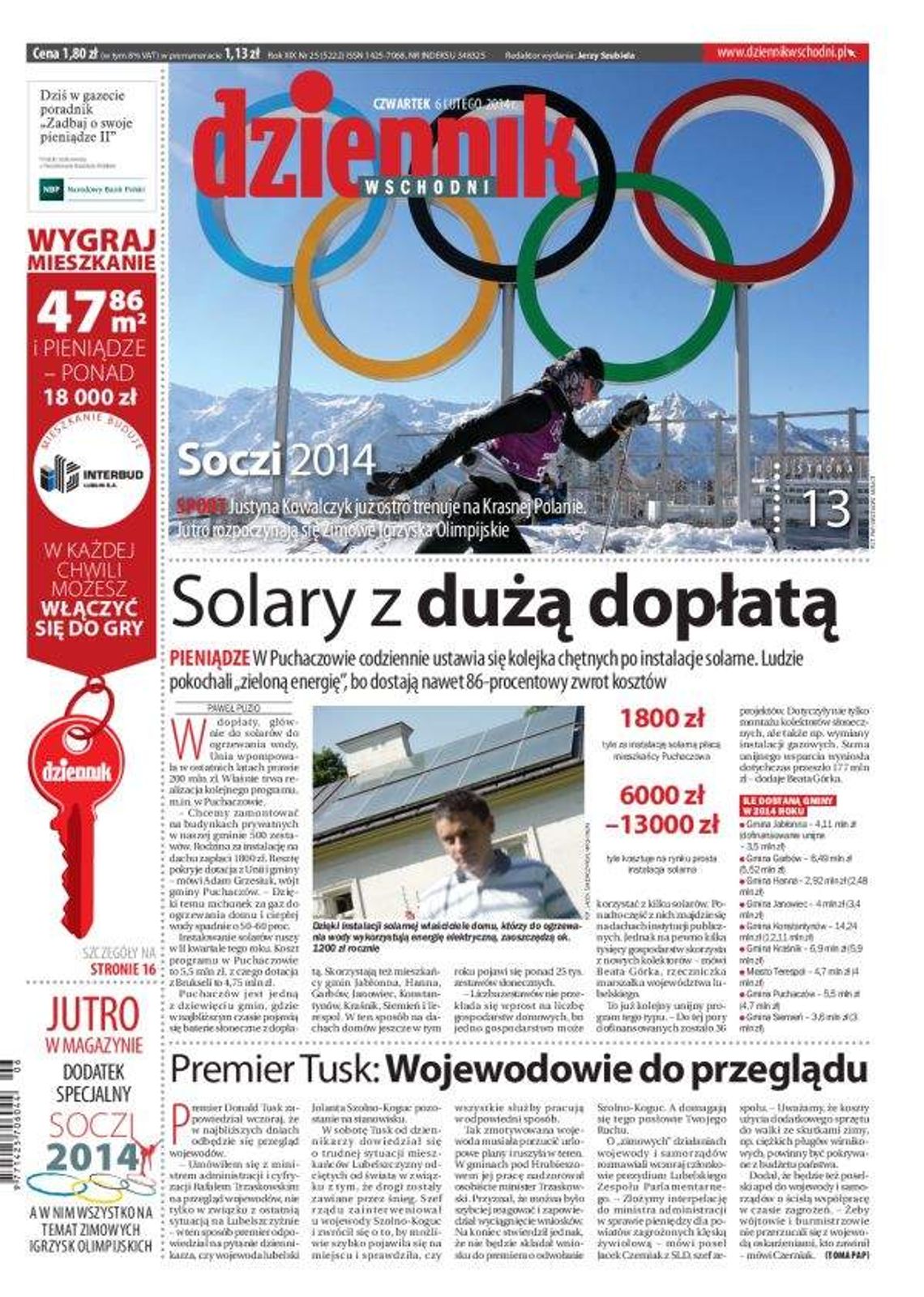 Pierwsza strona Dziennika Wschodniego, wydanie z 6 lutego 2014 roku