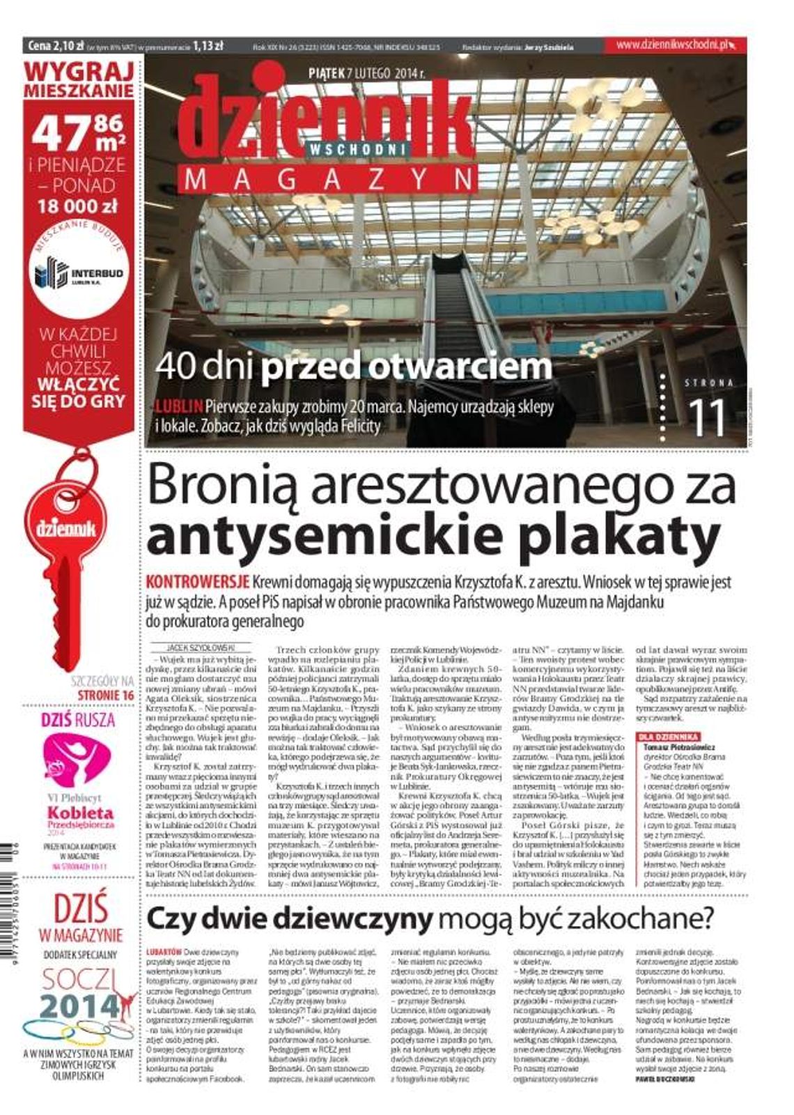 Pierwsza strona Dziennika Wschodniego, wydanie z 7 lutego 2014 roku