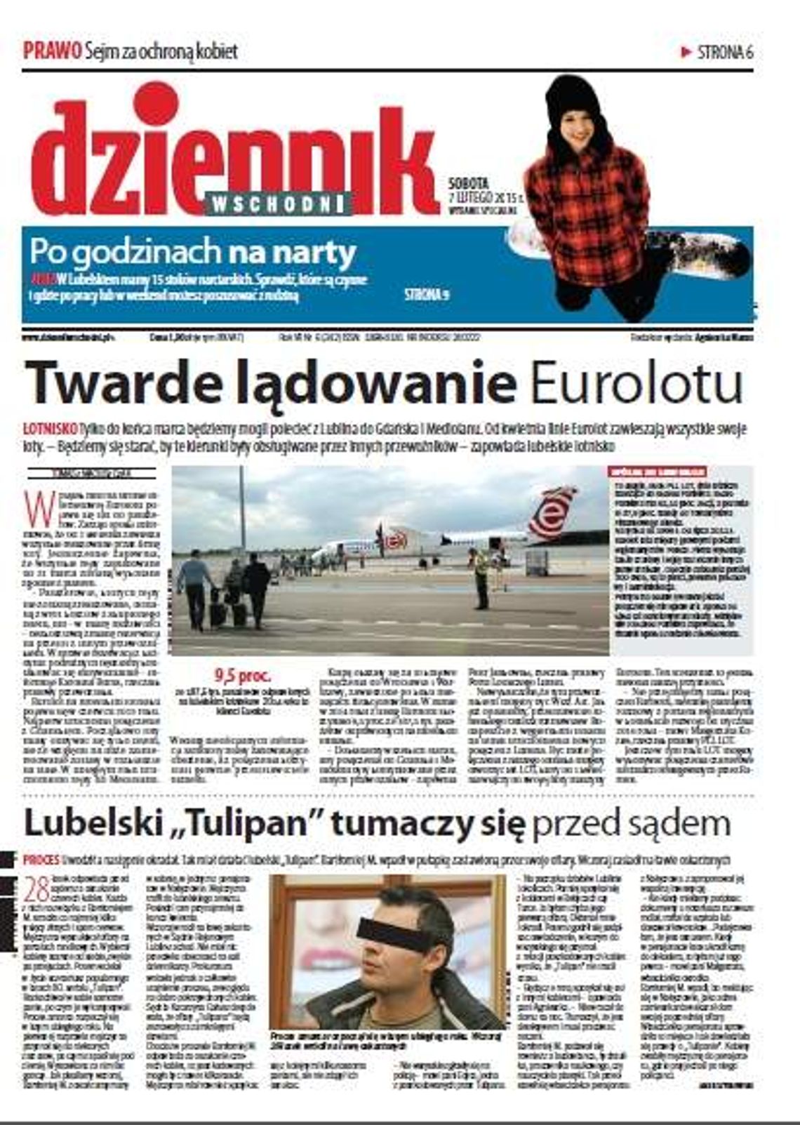 Pierwsza strona Dziennika Wschodniego, wydanie z 7 lutego 2015 roku