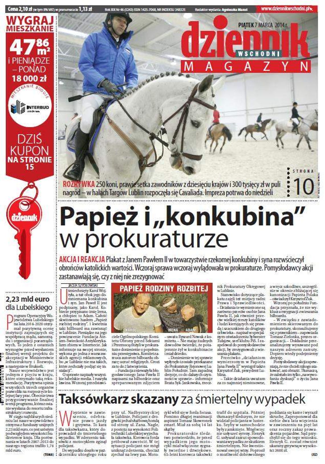 Pierwsza strona Dziennika Wschodniego, wydanie z 7 marca 2014 roku