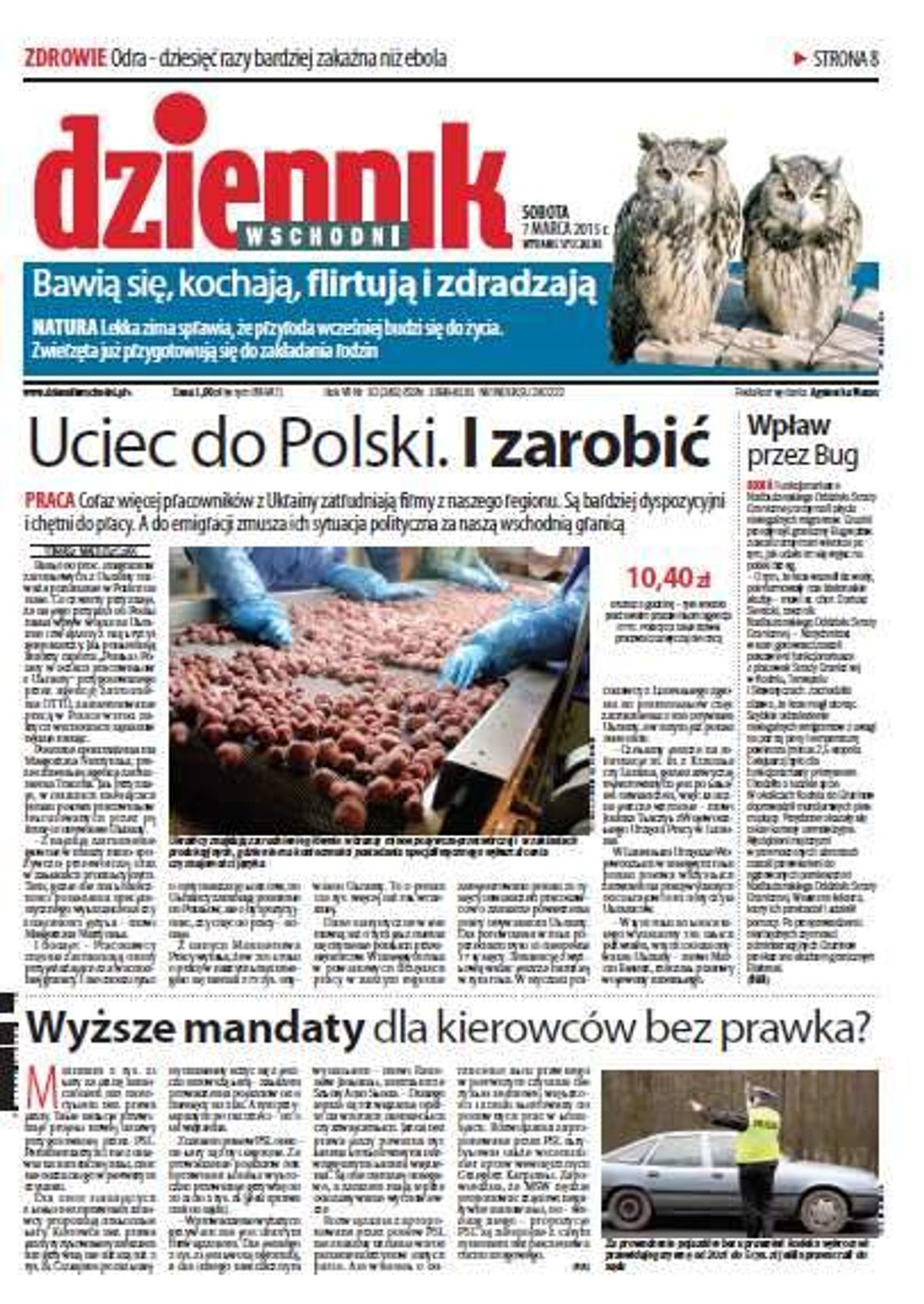 Pierwsza strona Dziennika Wschodniego, wydanie z 7 marca 2015 roku