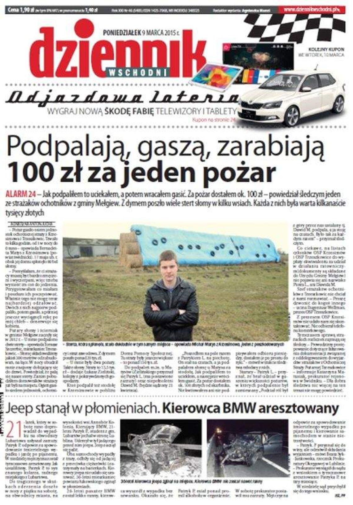 Pierwsza strona Dziennika Wschodniego, wydanie z 9 marca 2015 roku