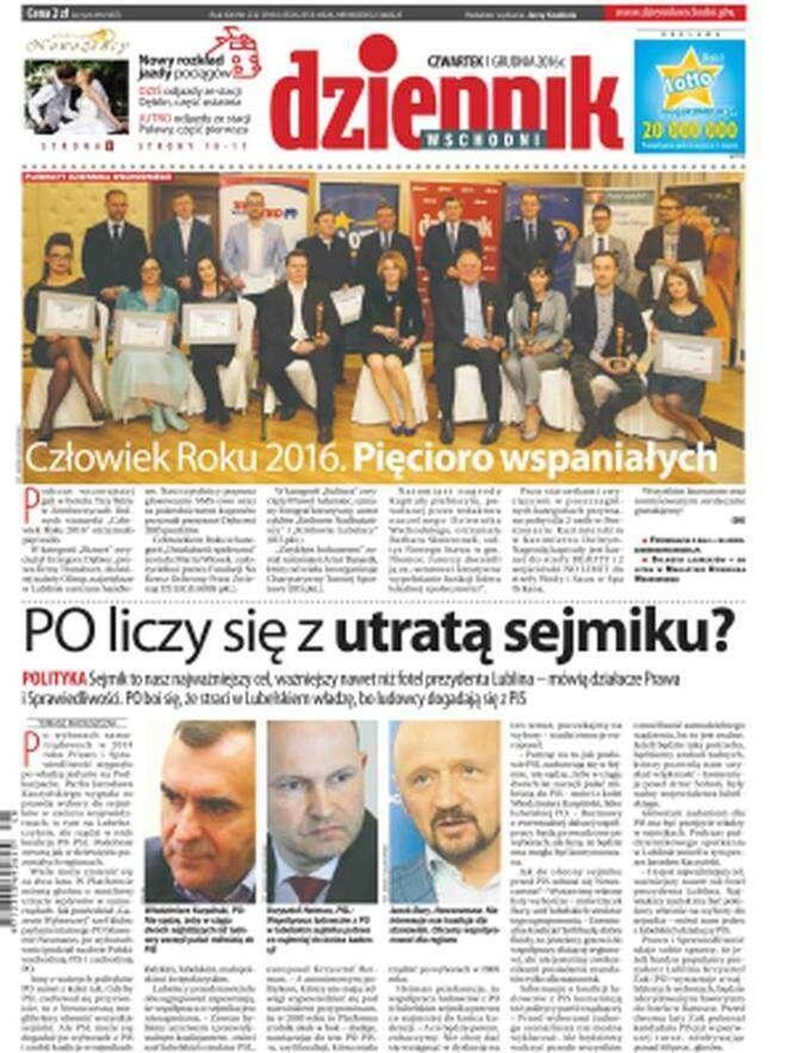 Pierwsza strona Dziennika Wschodniego z 1 grudnia