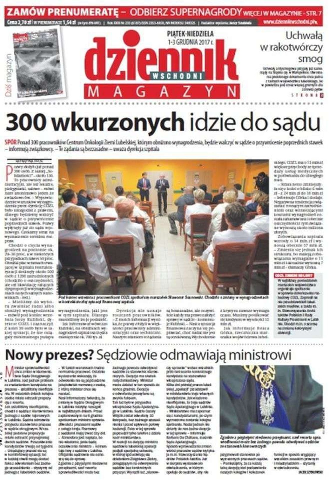 Pierwsza strona Dziennika Wschodniego z 1 grudnia 2017 roku