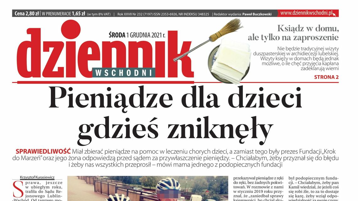 Pierwsza strona Dziennika Wschodniego z 1 grudnia 2021 roku