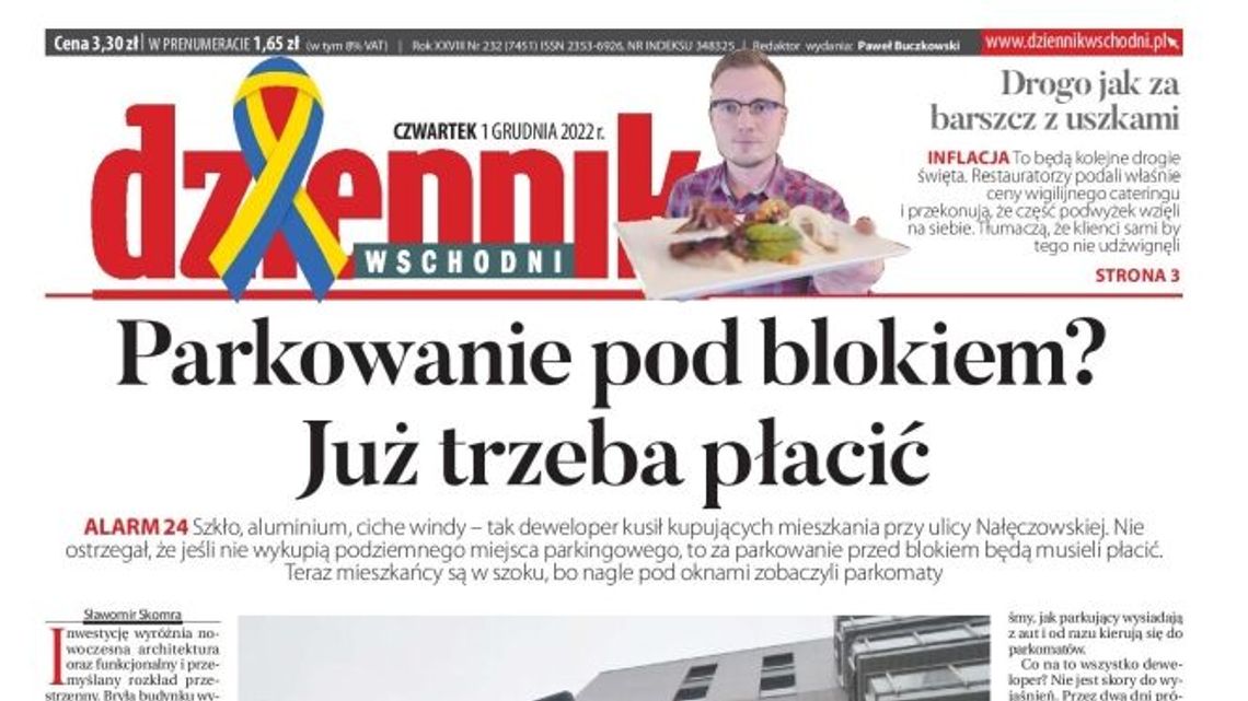 Pierwsza strona Dziennika Wschodniego z 1 grudnia 2022 r. 