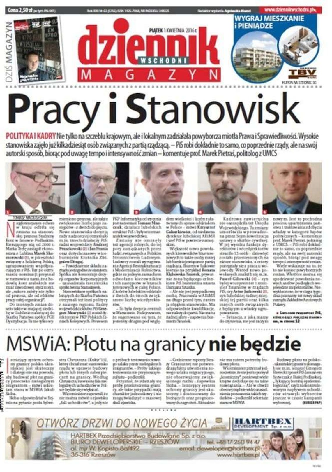 Pierwsza strona Dziennika Wschodniego z 1 kwietnia 2016 roku