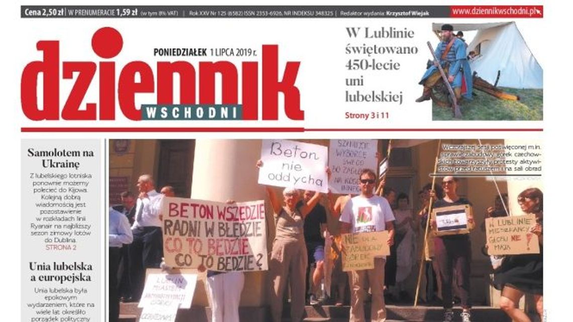 Pierwsza strona Dziennika Wschodniego z 1 lipca 2019 r.