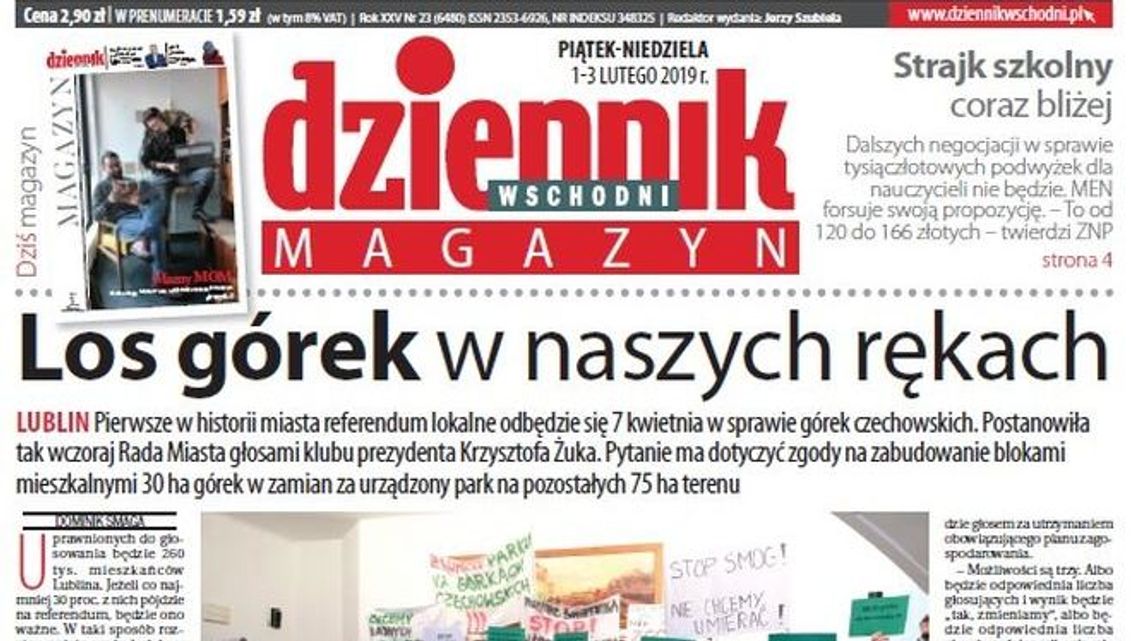 Pierwsza strona Dziennika Wschodniego z 1 lutego 2019 roku