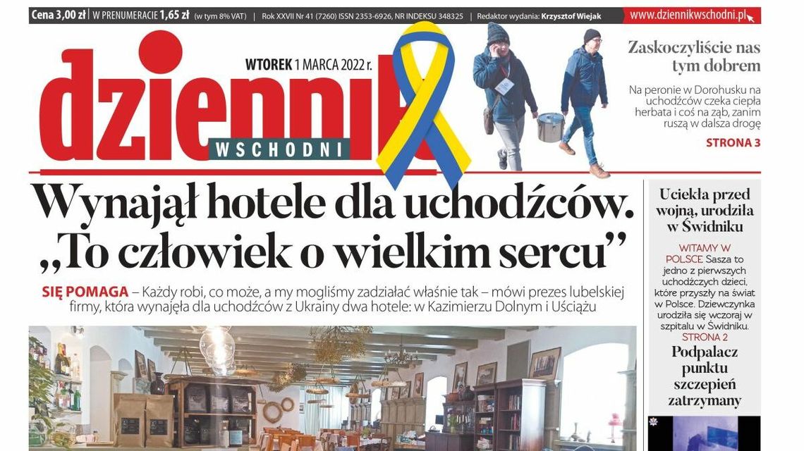  Pierwsza strona Dziennika Wschodniego z 1 marca 2022 r. 