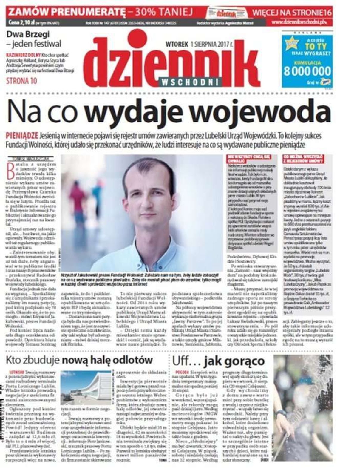 Pierwsza strona Dziennika Wschodniego z 1 sierpnia 2017 roku