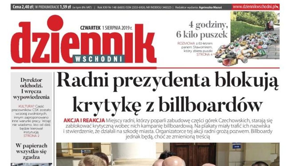 Pierwsza strona Dziennika Wschodniego z 1 sierpnia 2019 r.