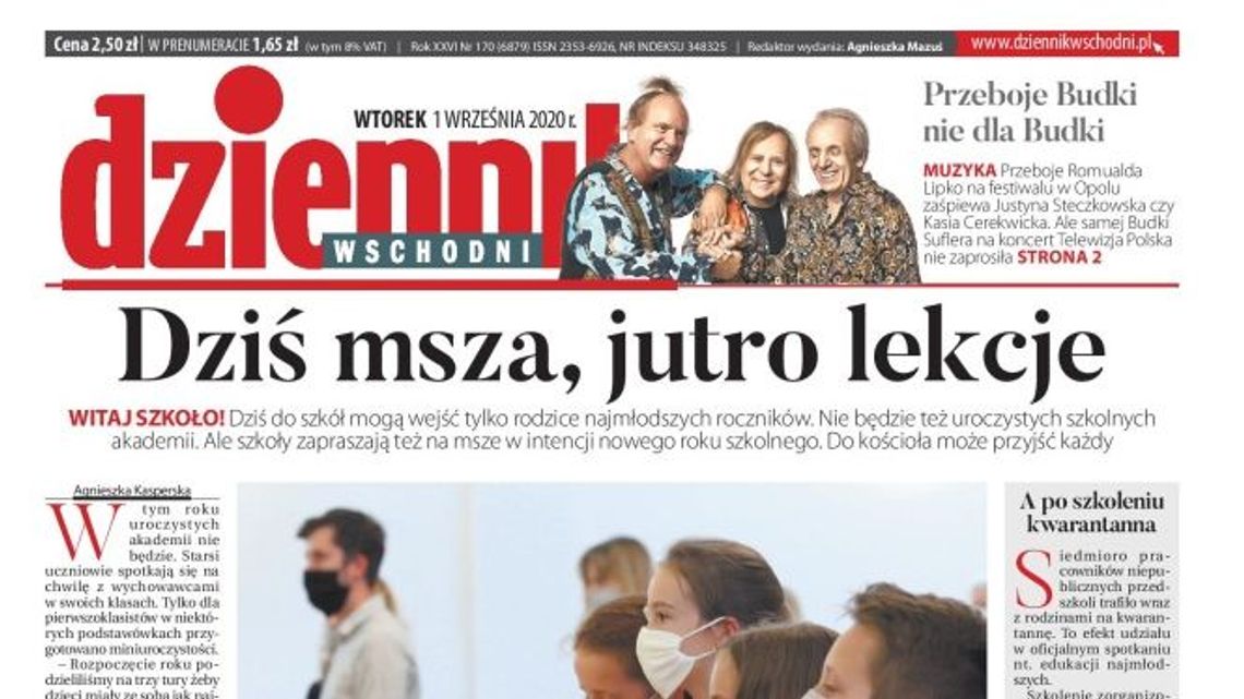 Pierwsza strona Dziennika Wschodniego z 1 września 2020 r.
