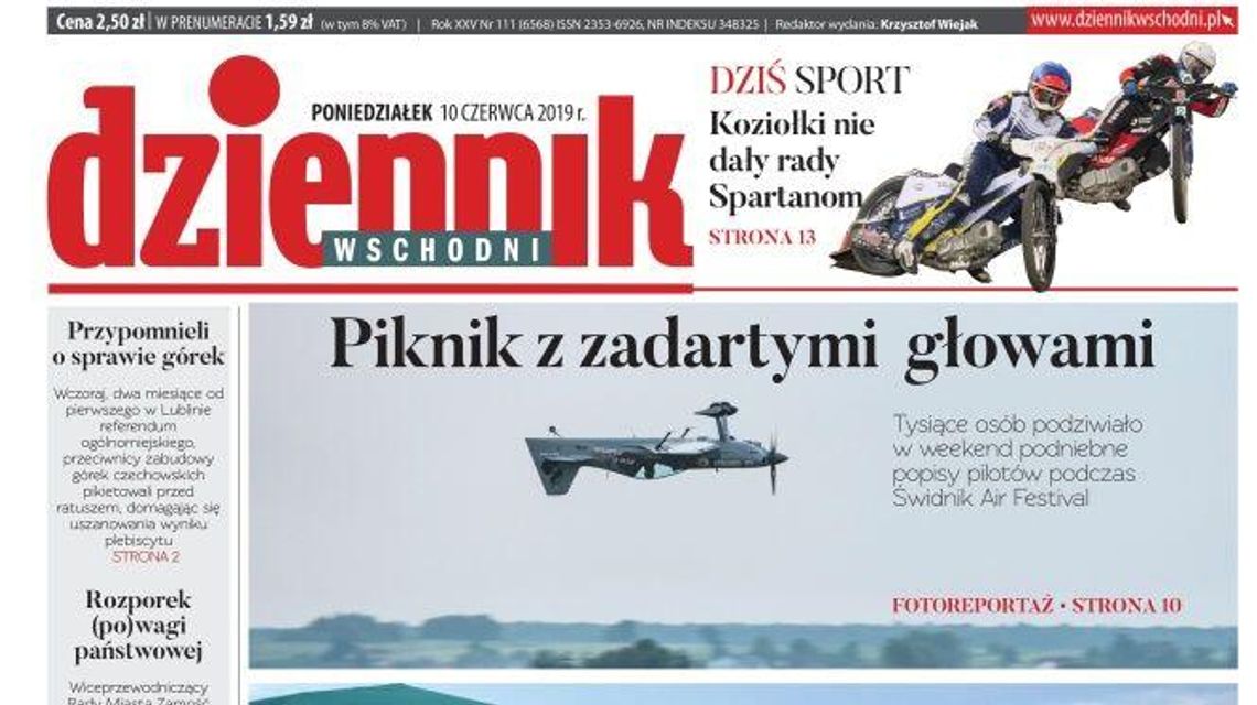 Pierwsza strona Dziennika Wschodniego z 10 czerwca 2019 r.