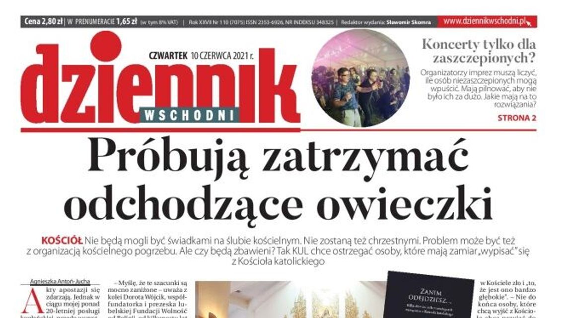 Pierwsza strona Dziennika Wschodniego z 10 czerwca 2021 r.