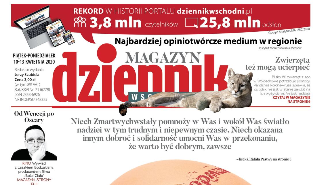 Pierwsza strona Dziennika Wschodniego z 10 kwietnia 2020 r.