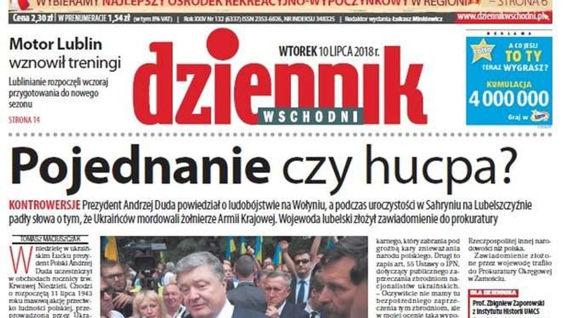 Pierwsza strona Dziennika Wschodniego z 10 lipca 2018 roku