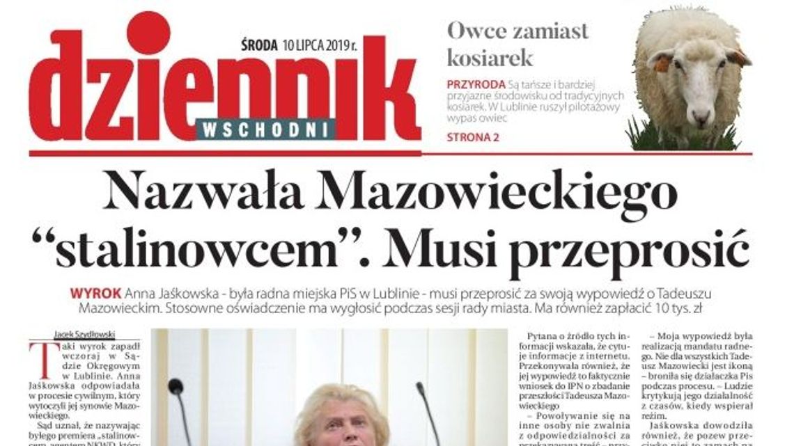 Pierwsza strona Dziennika Wschodniego z 10 lipca 2019 r.