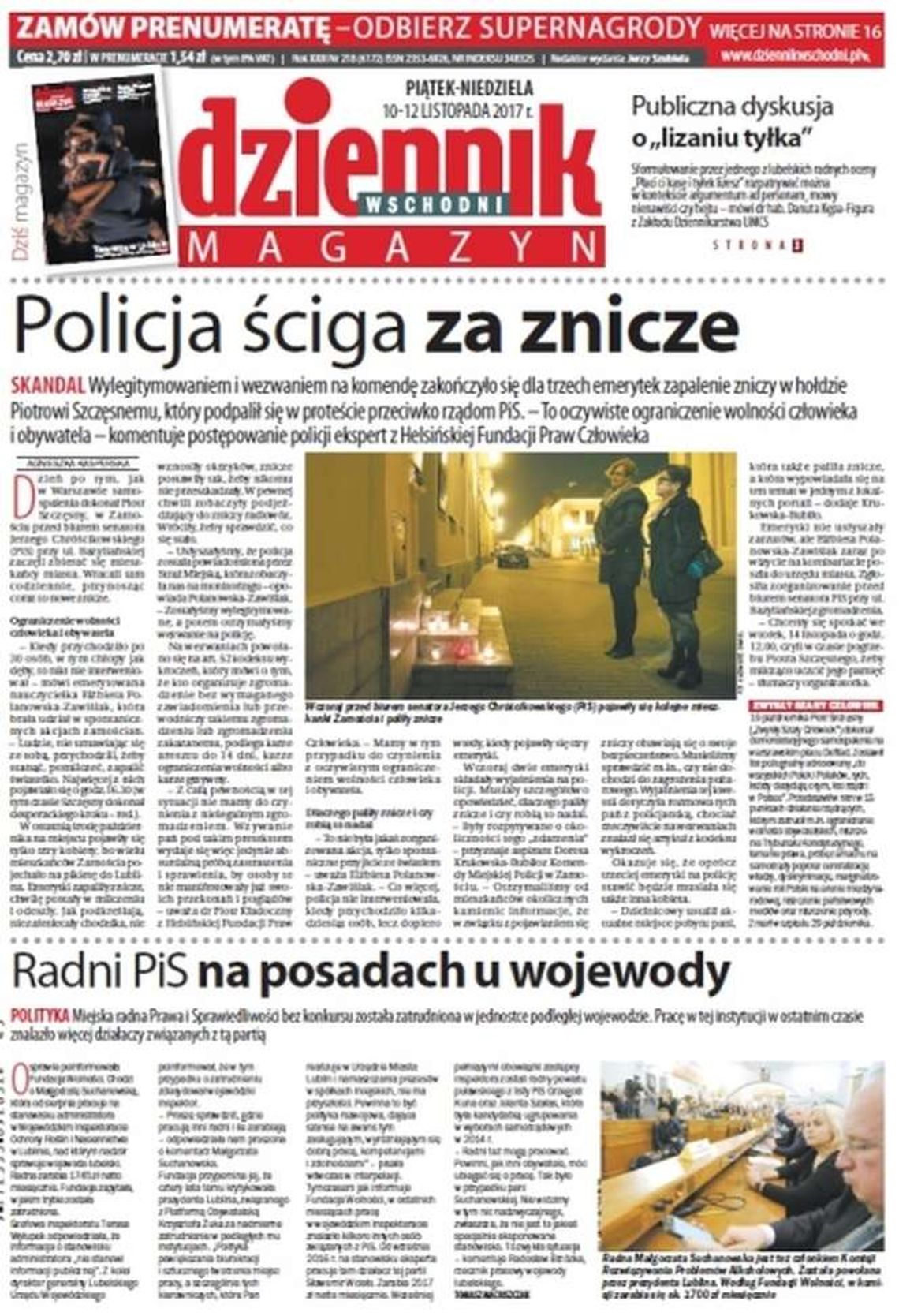 Pierwsza strona Dziennika Wschodniego z 10 listopada 2017 roku