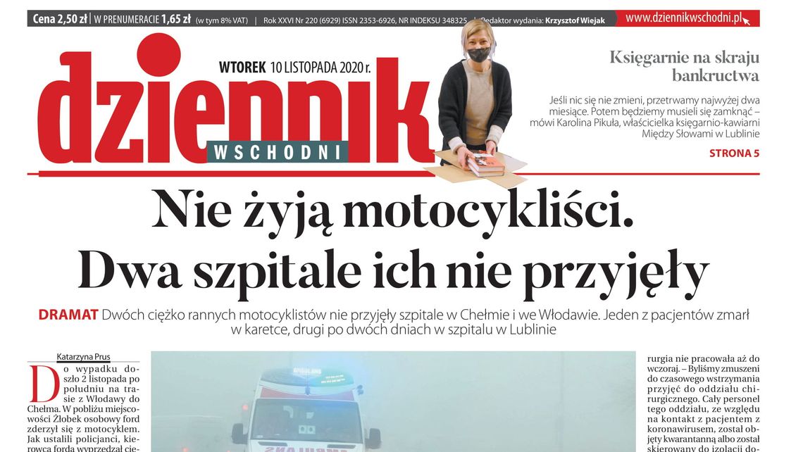 Pierwsza strona Dziennika Wschodniego z 10 listopada 2020 r. 