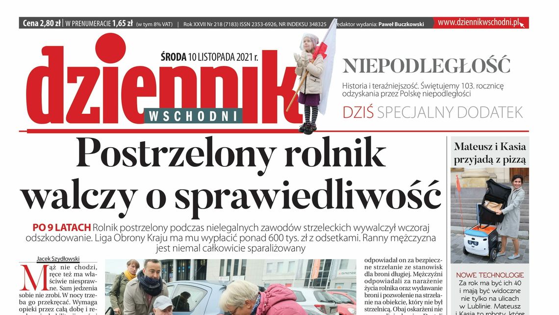 Pierwsza strona Dziennika Wschodniego z 10 listopada 2021 roku