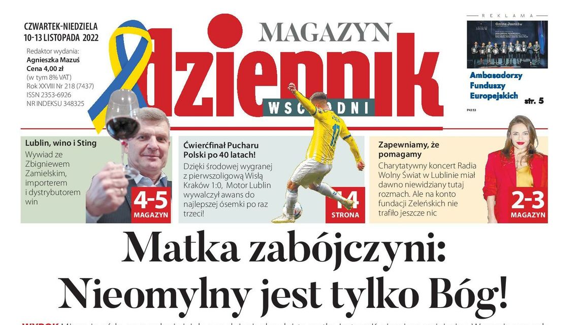 Pierwsza strona Dziennika Wschodniego z 10 listopada 2022 r.