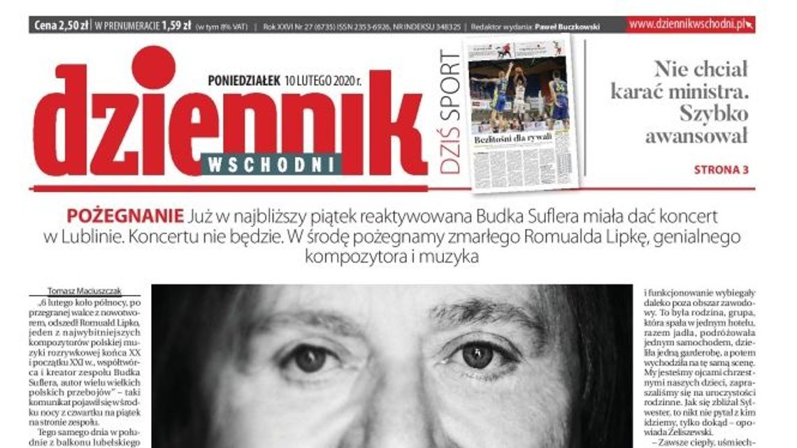 Pierwsza strona Dziennika Wschodniego z 10 lutego 2020 r.