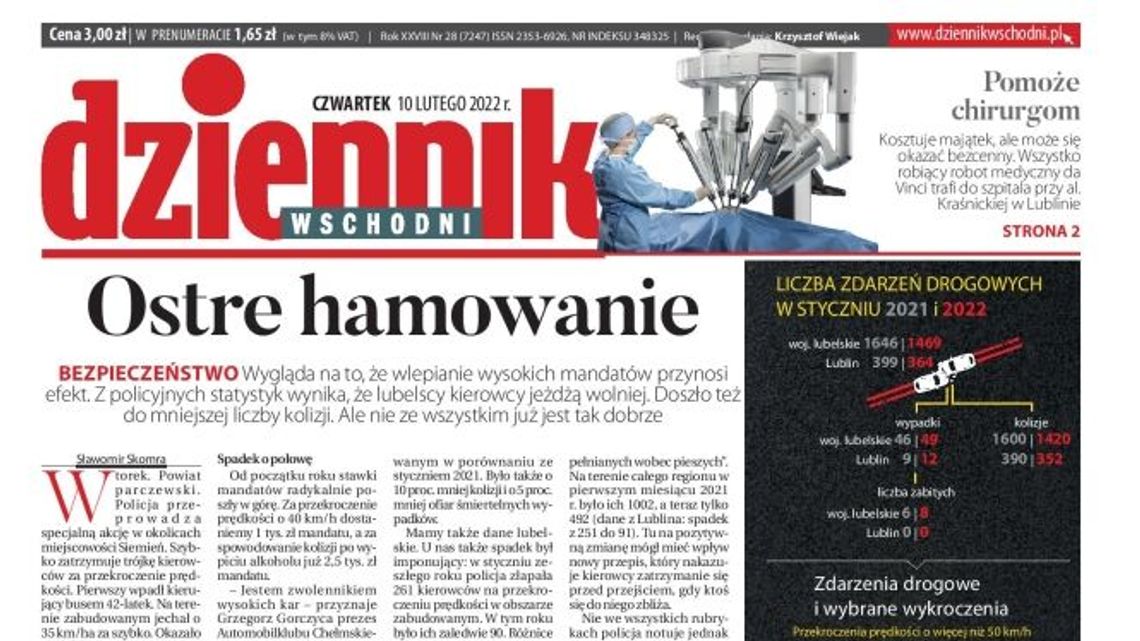 Pierwsza strona Dziennika Wschodniego z 10 lutego 2022 r.