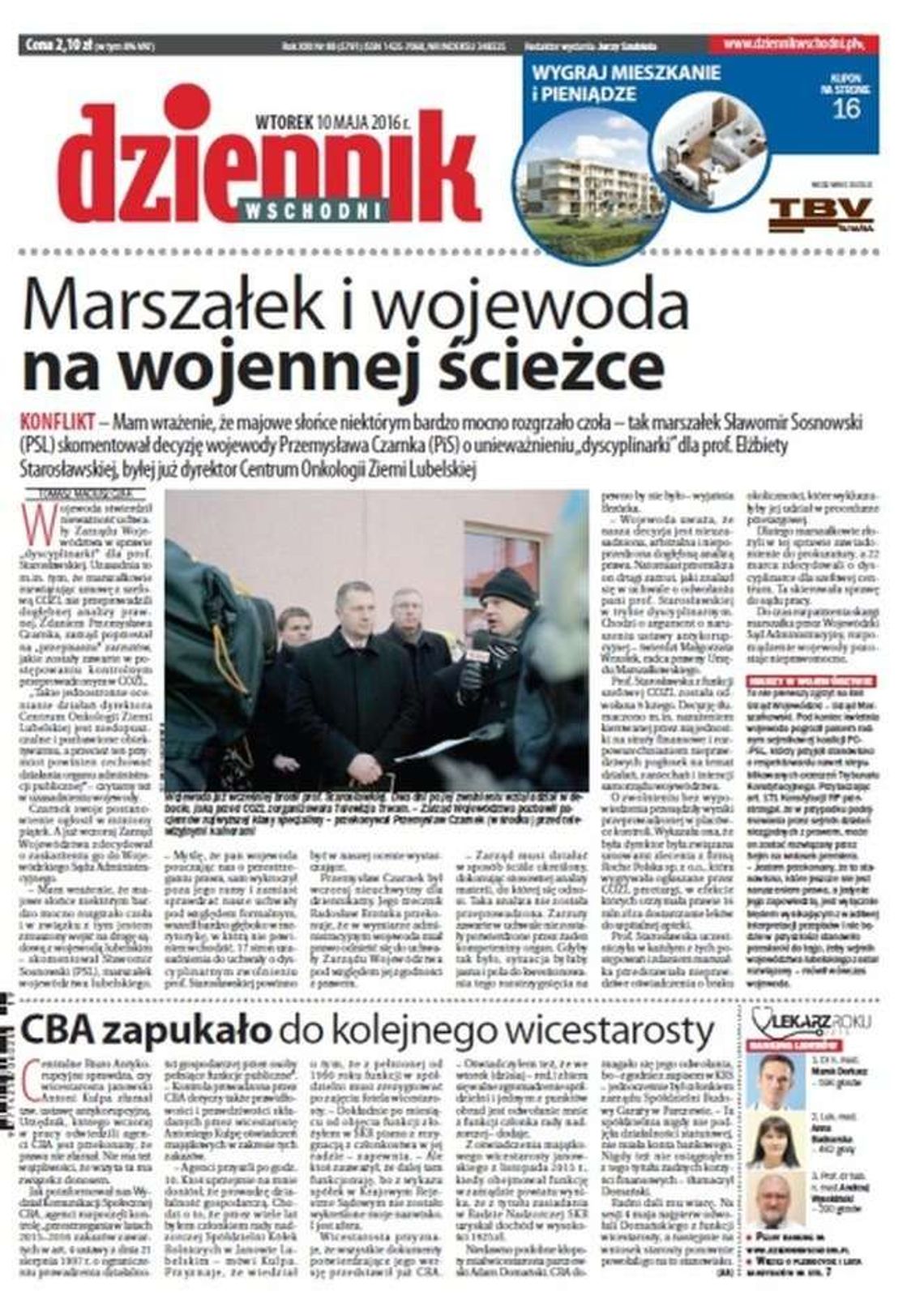 Pierwsza strona Dziennika Wschodniego z 10 maja 2016 roku