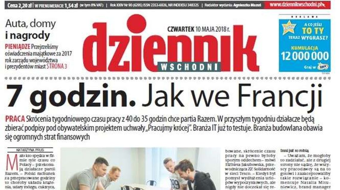 Pierwsza strona Dziennika Wschodniego z 10 maja 2018 roku