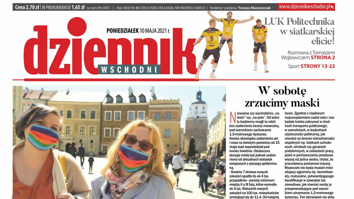Pierwsza strona Dziennika Wschodniego z 10 maja 2021 r. 