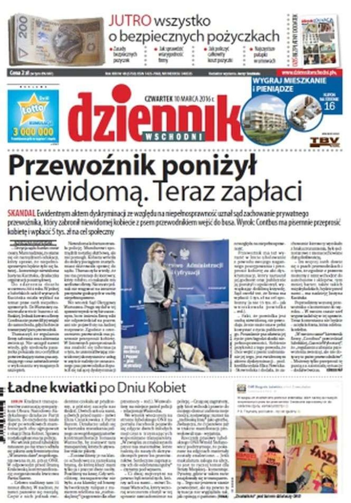 Pierwsza strona Dziennika Wschodniego z 10 marca 2016 roku