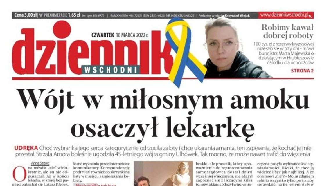 Pierwsza strona Dziennika Wschodniego z 10 marca 2022 r.