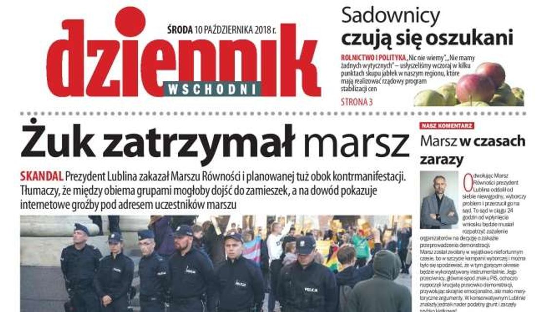 Pierwsza strona Dziennika Wschodniego z 10 października 2018 r.